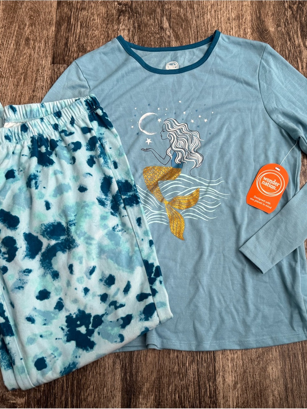 Wonder Nation Girls' Blue Mermaid Pajama Set